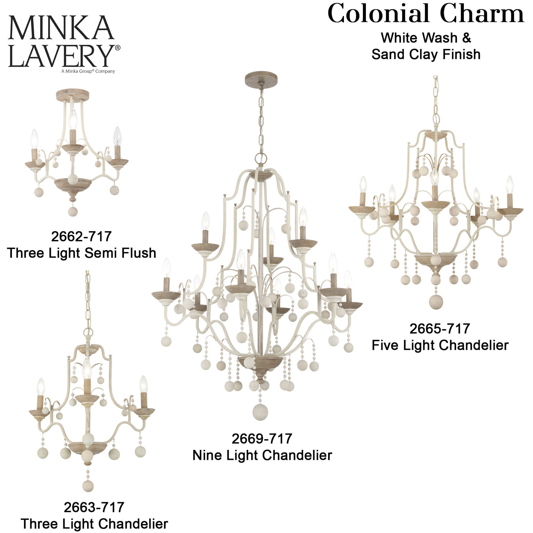 Colonial Charm 3 Light 18.75 inch White Wash and Sun Dried Clay Chandelier Ceiling Light